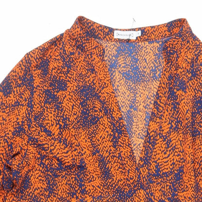 Warehouse Womens Orange Animal Print Polyester Tank Dress Size L V-Neck Pullover - Flare Sleeves