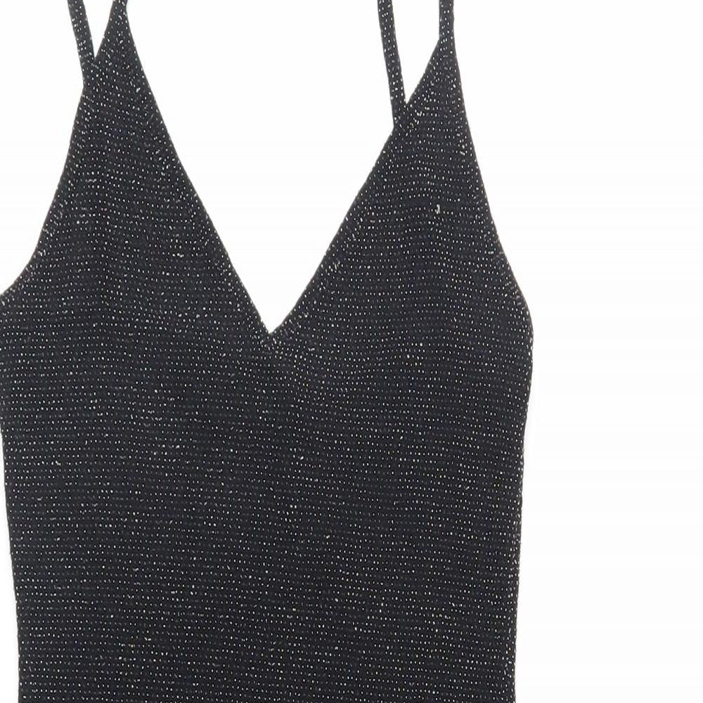 PRETTYLITTLETHING Womens Black Nylon Bodycon Size 10 V-Neck Pullover - Glitter
