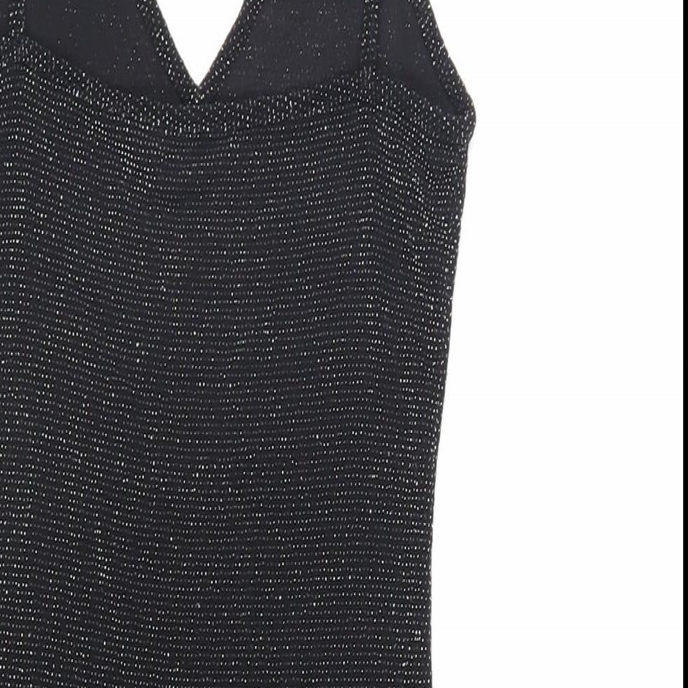 PRETTYLITTLETHING Womens Black Nylon Bodycon Size 10 V-Neck Pullover - Glitter