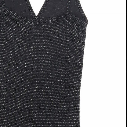 PRETTYLITTLETHING Womens Black Nylon Bodycon Size 10 V-Neck Pullover - Glitter