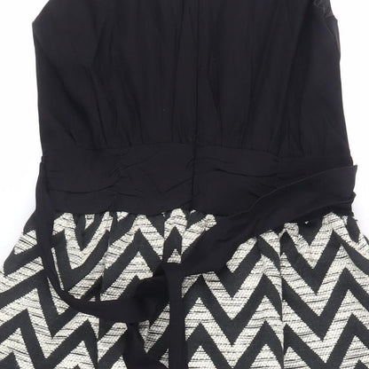 GOLDKID Womens Black Geometric Polyester Fit & Flare Size S Boat Neck Zip