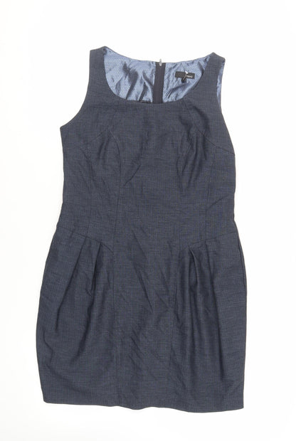 NEXT Womens Blue Polyester Pencil Dress Size 14 Boat Neck Zip - Lined