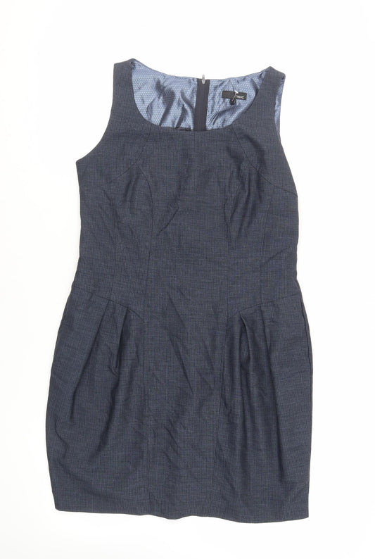 NEXT Womens Blue Polyester Pencil Dress Size 14 Boat Neck Zip - Lined
