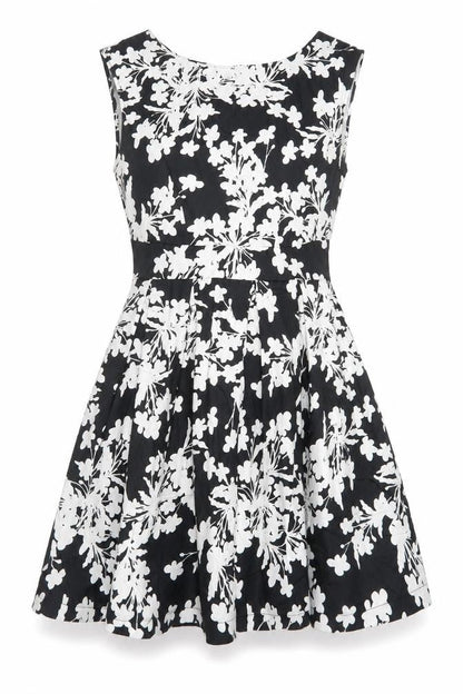 Izabel London Womens Black Floral Cotton Fit & Flare Size 10 Boat Neck Zip