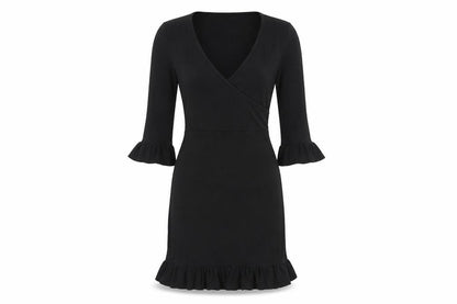Boohoo Womens Black Polyester Mini Size 8 V-Neck Pullover - Ruffle