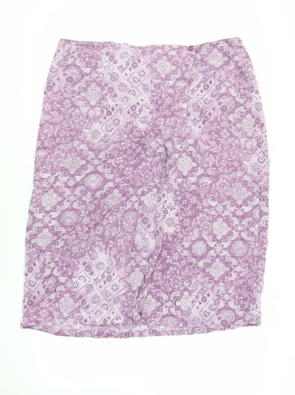Marks and Spencer Womens Purple Paisley Lyocell Wrap Skirt Size 22 Button