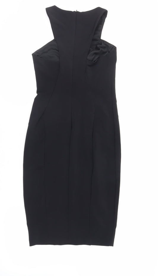 Zara Womens Black Polyester Pencil Dress Size S Halter Zip - Embellished Neckline