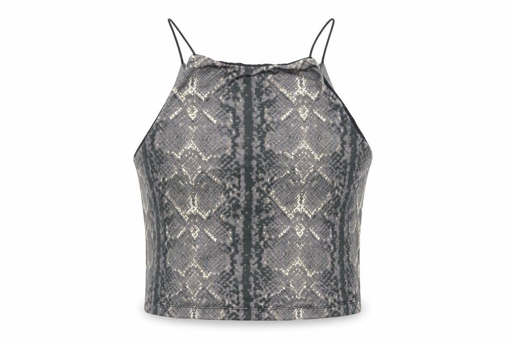 Urban Outfitters Womens Grey Animal Print Polyester Cropped Tank Size S Round Neck - Backless