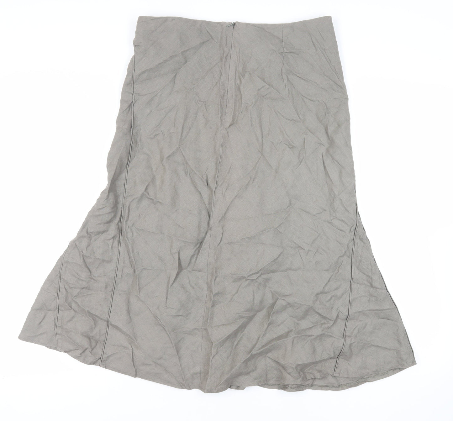 Per Una Womens Green Linen A-Line Skirt Size 12 Zip