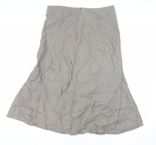 Per Una Womens Green Linen A-Line Skirt Size 12 Zip