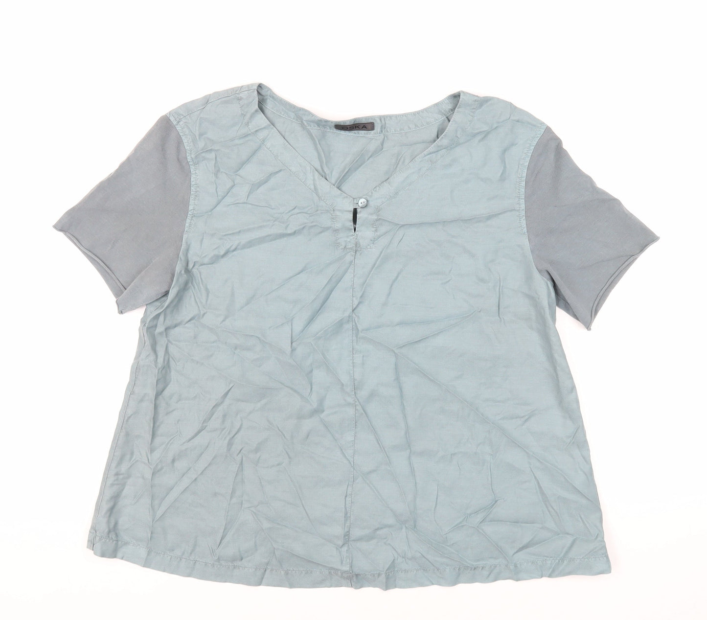 OSKA Womens Green Modal Basic Blouse Size M V-Neck