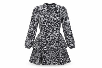 Warehouse Womens Black Geometric Polyester Fit & Flare Size 10 Mock Neck Button - Layered