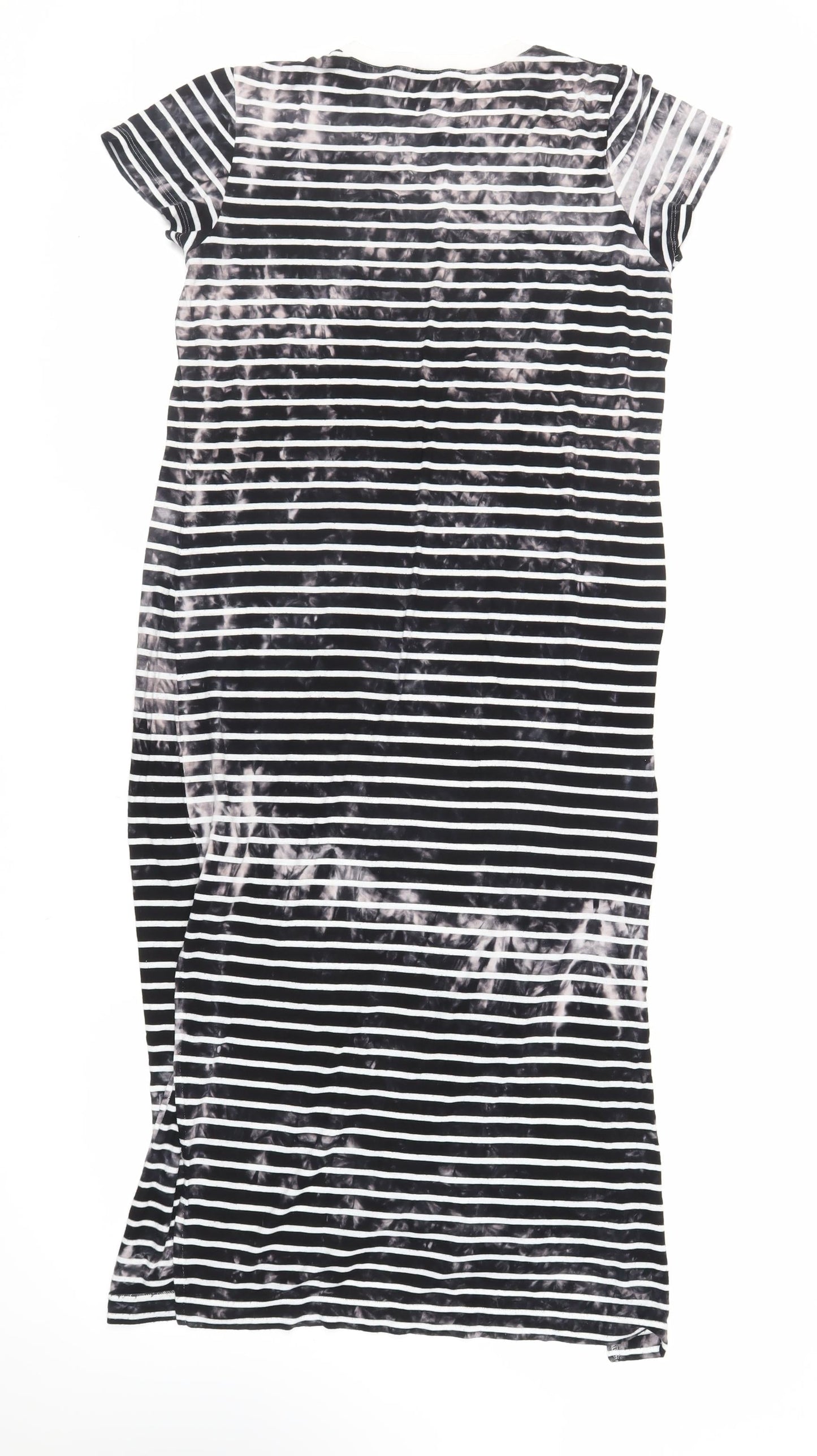 French Connection Womens Black Striped Viscose T-Shirt Dress Size 14 Crew Neck Pullover