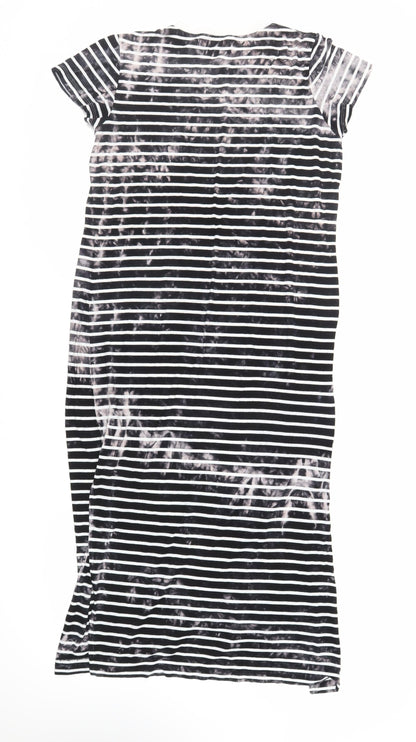 French Connection Womens Black Striped Viscose T-Shirt Dress Size 14 Crew Neck Pullover