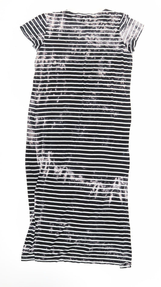French Connection Womens Black Striped Viscose T-Shirt Dress Size 14 Crew Neck Pullover