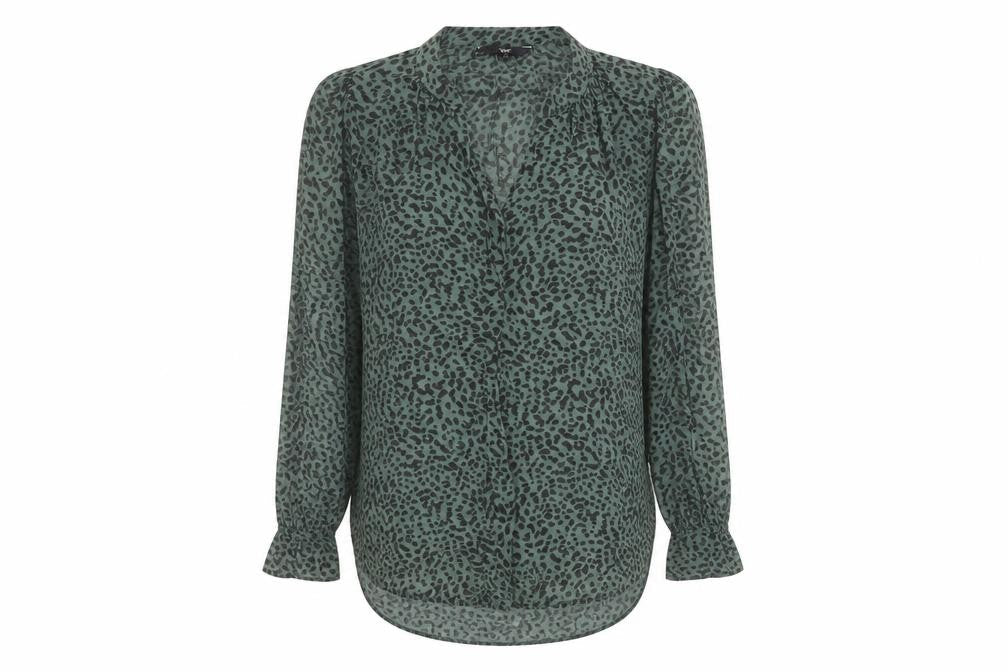 Next Womens Green Animal Print Viscose Basic Blouse Size 8 V-Neck
