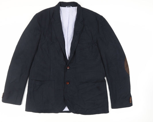 Zara Man Mens Blue Jacket Blazer Size 46 Button - Elbow Patches