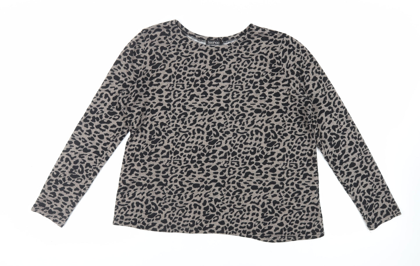 Boohoo Womens Grey Animal Print Polyester Basic T-Shirt Size 12 Round Neck
