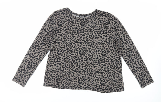 Boohoo Womens Grey Animal Print Polyester Basic T-Shirt Size 12 Round Neck
