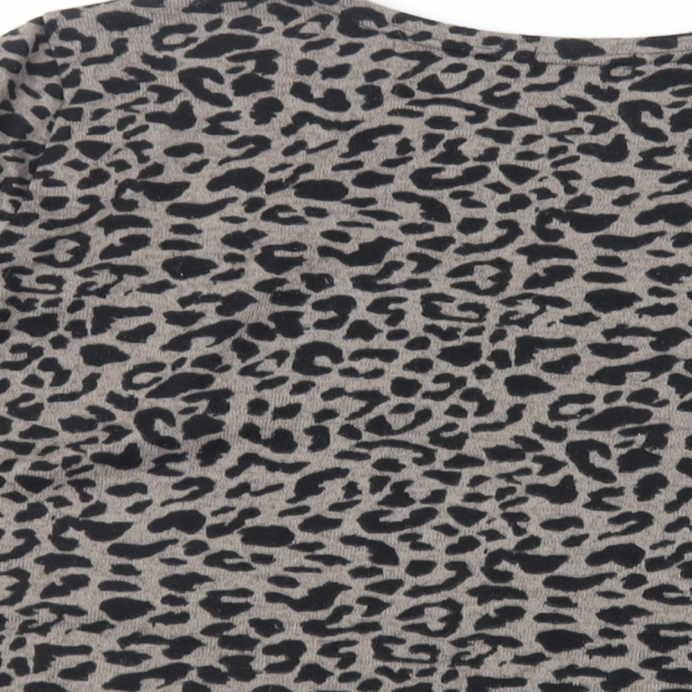 Boohoo Womens Grey Animal Print Polyester Basic T-Shirt Size 12 Round Neck