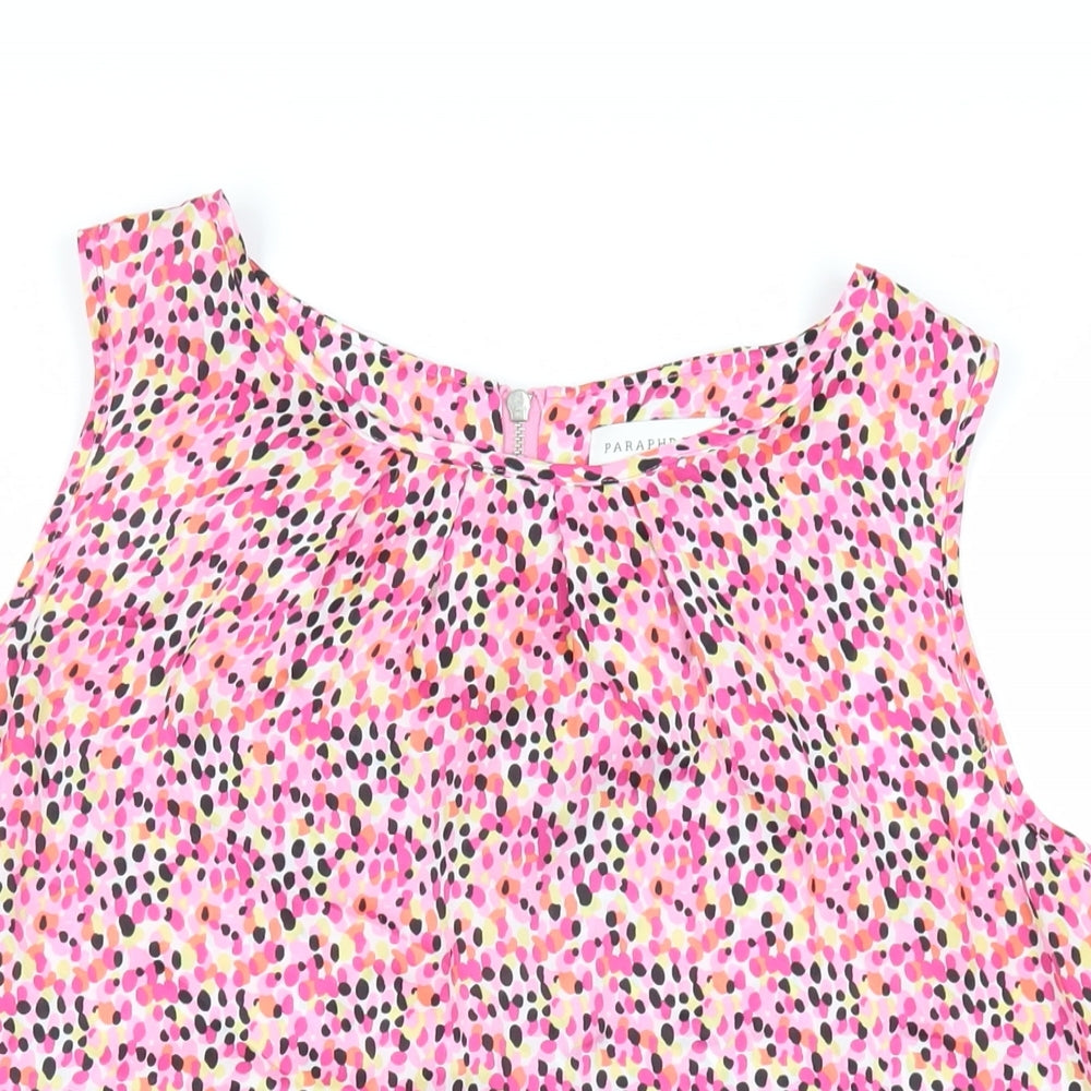 Paraphrase Womens Pink Geometric Polyester Basic Tank Size L Boat Neck