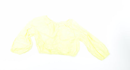 Zara Girls Yellow Linen Pullover Blouse Size 11-12 Years V-Neck Button
