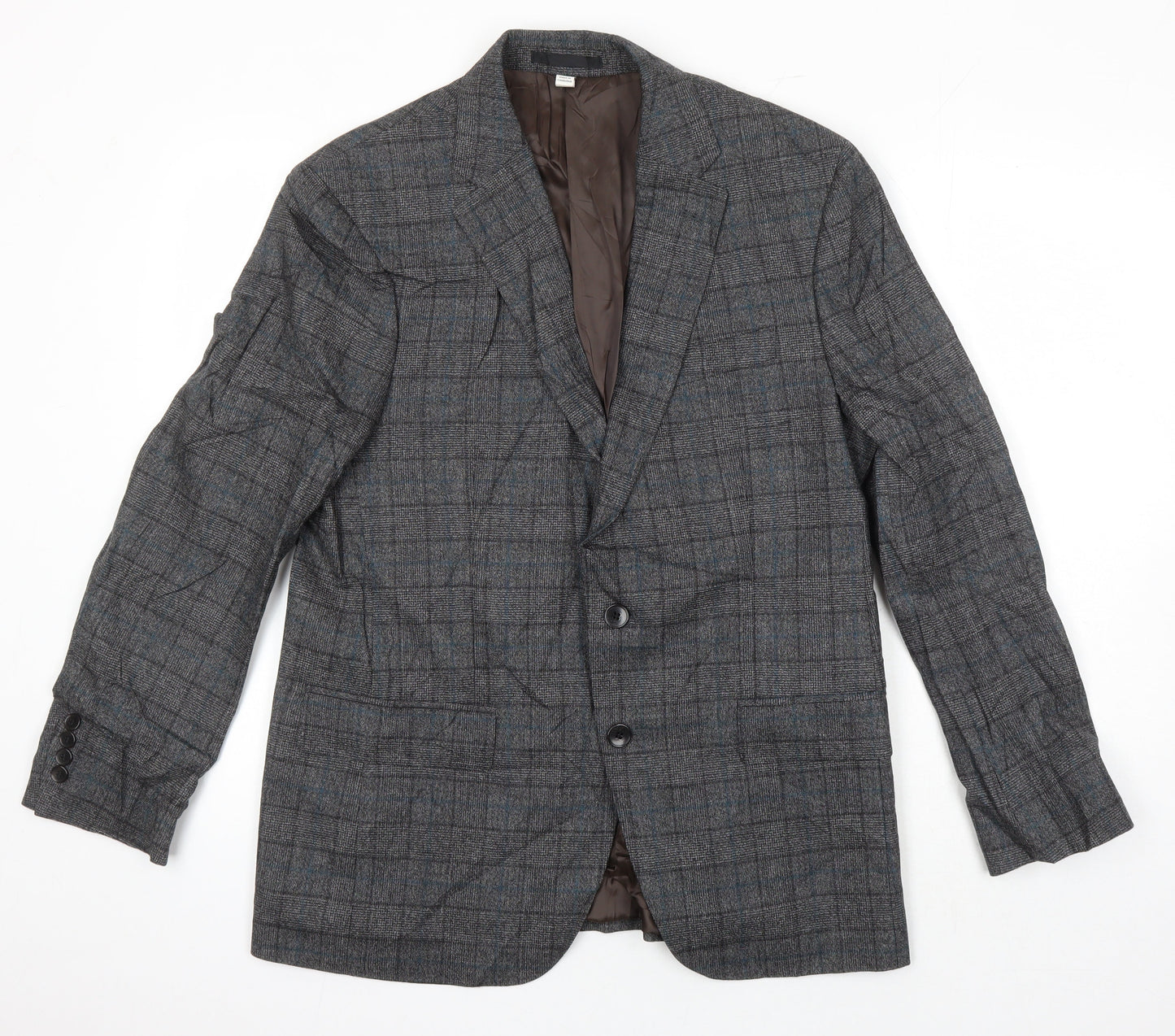 M&S Mens Grey Check Wool Jacket Blazer Size 40 Regular