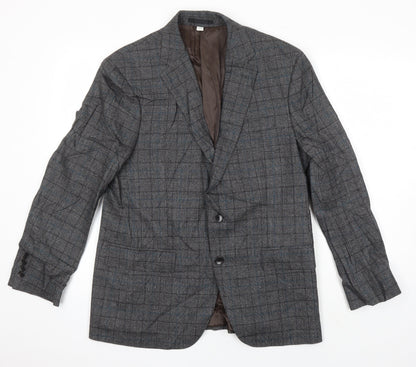 M&S Mens Grey Check Wool Jacket Blazer Size 40 Regular