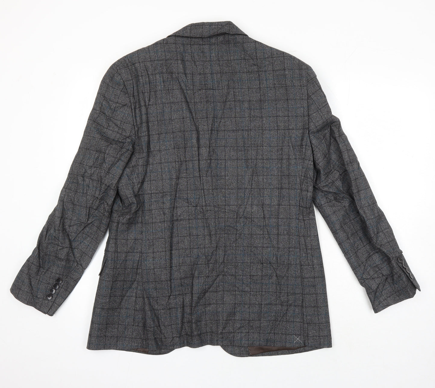 M&S Mens Grey Check Wool Jacket Blazer Size 40 Regular