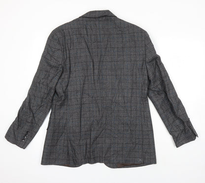 M&S Mens Grey Check Wool Jacket Blazer Size 40 Regular