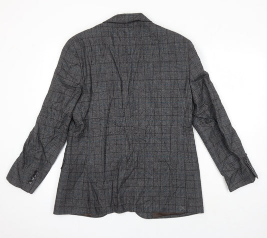 M&S Mens Grey Check Wool Jacket Blazer Size 40 Regular