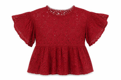 Lucy Wang Womens Red Herringbone Cotton Tunic Blouse Size M Round Neck