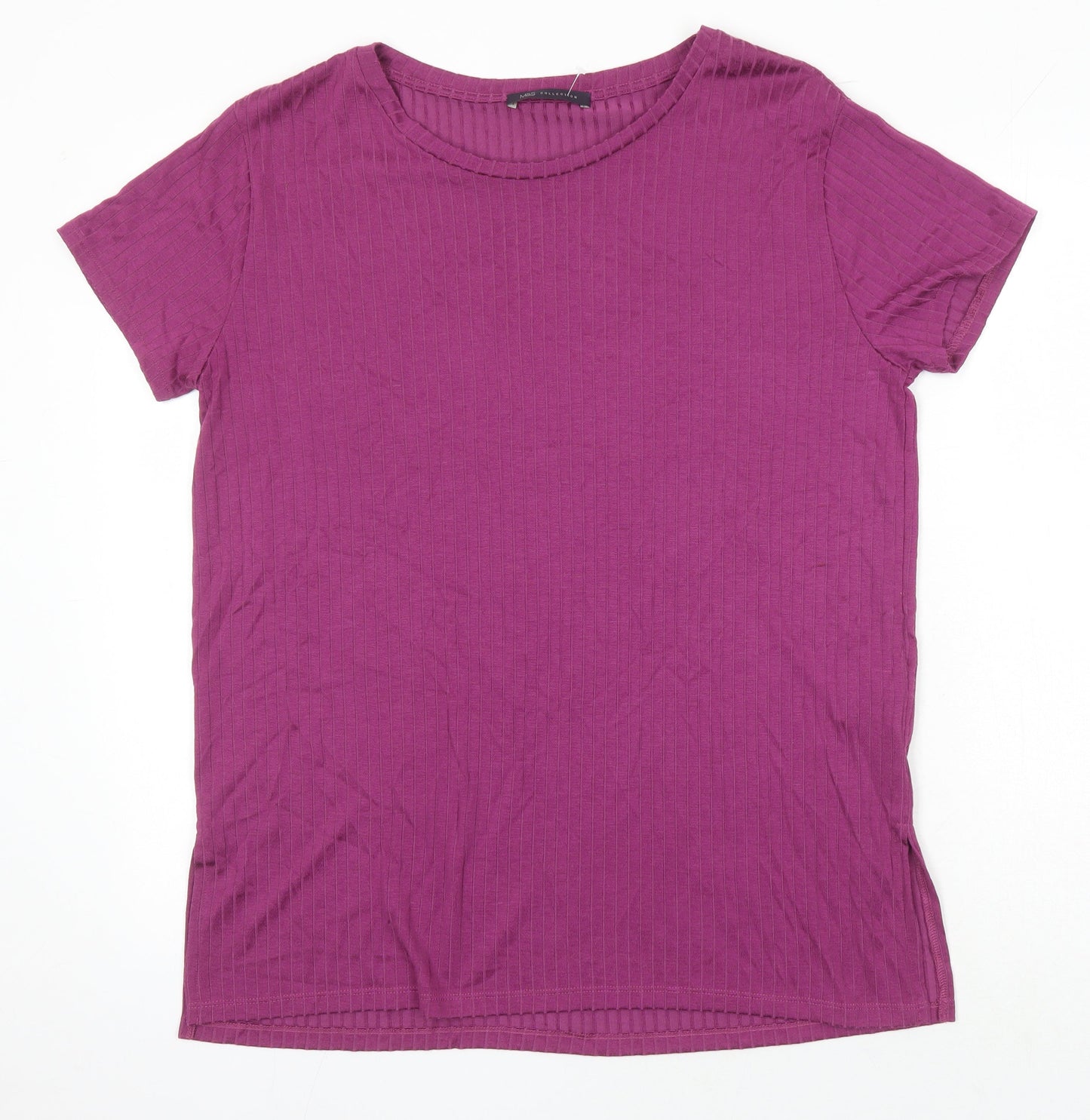 M&S Womens Pink Herringbone Polyester Tunic T-Shirt Size 14 Roll Neck