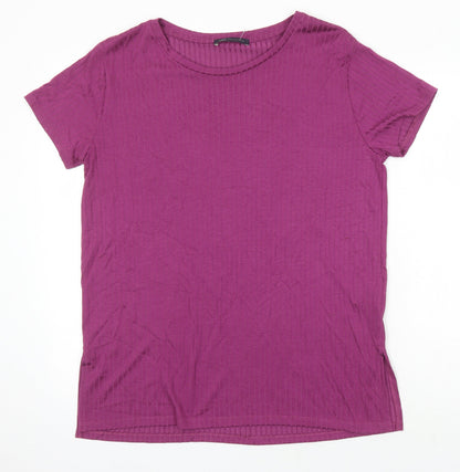 M&S Womens Pink Herringbone Polyester Tunic T-Shirt Size 14 Roll Neck