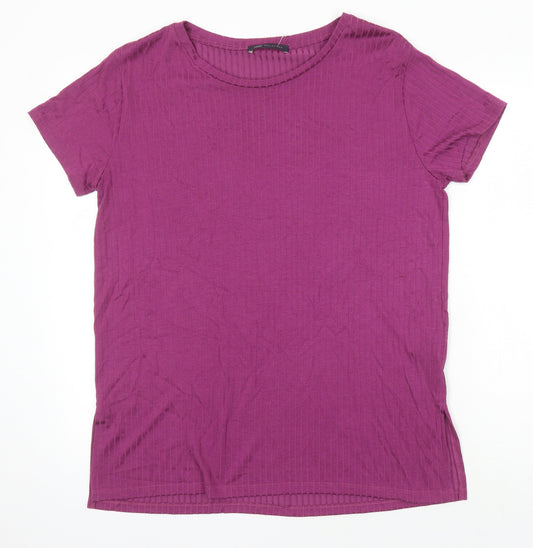 M&S Womens Pink Herringbone Polyester Tunic T-Shirt Size 14 Roll Neck