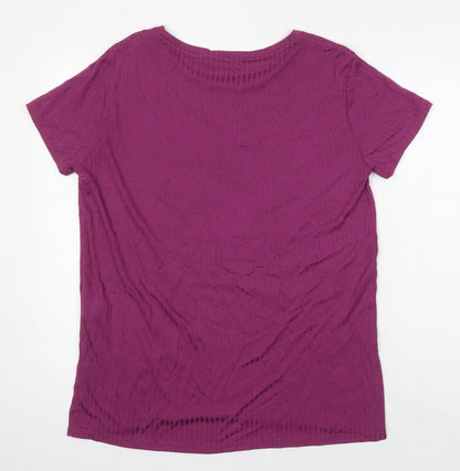 M&S Womens Pink Herringbone Polyester Tunic T-Shirt Size 14 Roll Neck
