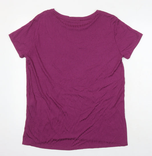 M&S Womens Pink Herringbone Polyester Tunic T-Shirt Size 14 Roll Neck