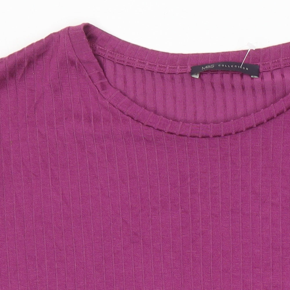 M&S Womens Pink Herringbone Polyester Tunic T-Shirt Size 14 Roll Neck