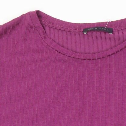 M&S Womens Pink Herringbone Polyester Tunic T-Shirt Size 14 Roll Neck