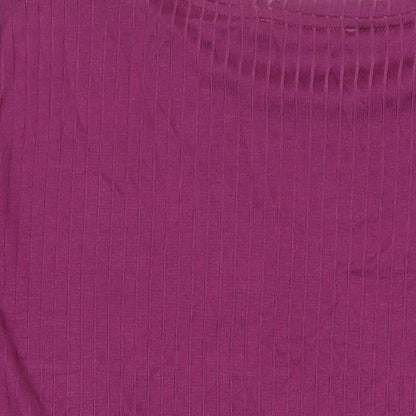 M&S Womens Pink Herringbone Polyester Tunic T-Shirt Size 14 Roll Neck