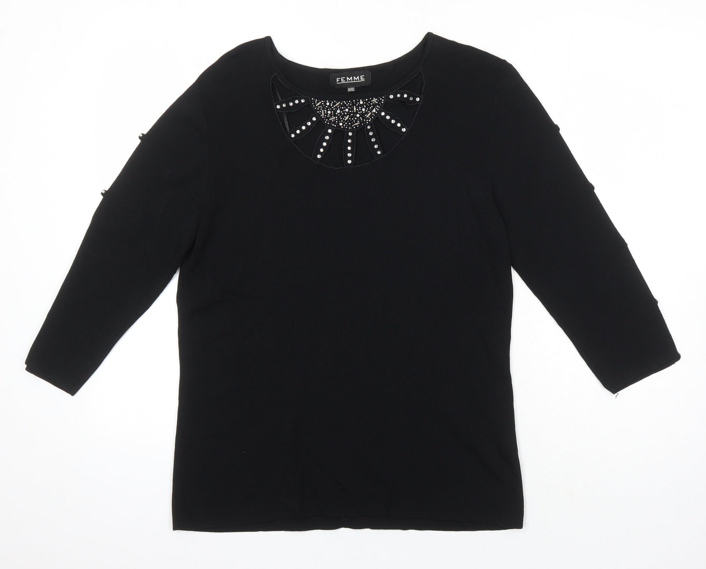 Womens UK Size 14 Femme Black Tunic T-Shirt