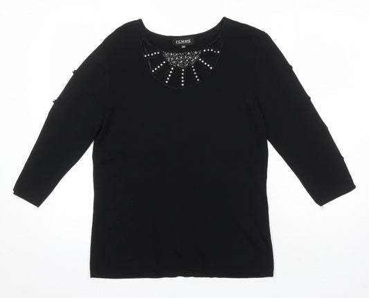Womens UK Size 14 Femme Black Tunic T-Shirt
