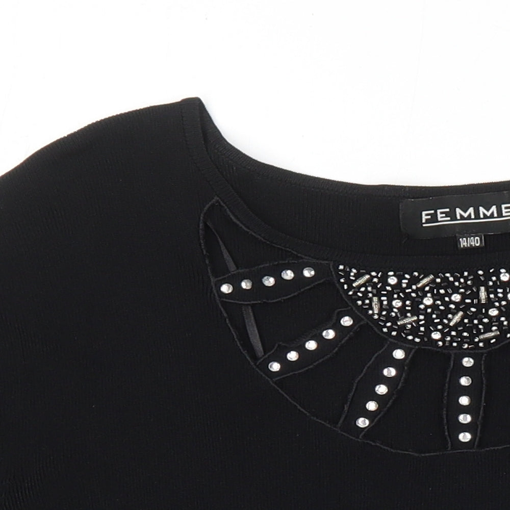 Womens UK Size 14 Femme Black Tunic T-Shirt
