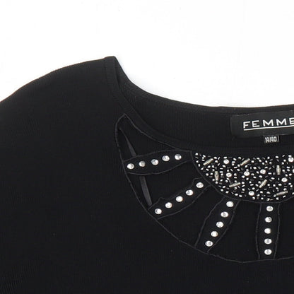 Womens UK Size 14 Femme Black Tunic T-Shirt
