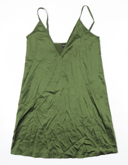 PRETTYLITTLETHING Womens Green Polyester Slip Dress Size 4 V-Neck