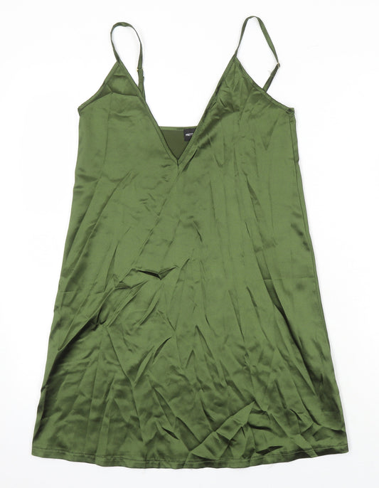 PRETTYLITTLETHING Womens Green Polyester Slip Dress Size 4 V-Neck