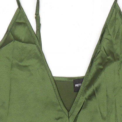 PRETTYLITTLETHING Womens Green Polyester Slip Dress Size 4 V-Neck