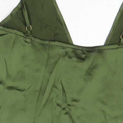 PRETTYLITTLETHING Womens Green Polyester Slip Dress Size 4 V-Neck