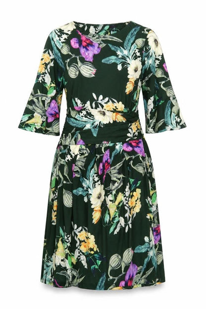 Creation Womens Ivory Floral Polyester A-Line Size 12 Round Neck