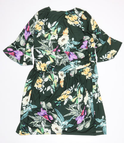 Creation Womens Ivory Floral Polyester A-Line Size 12 Round Neck